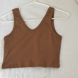 Brown Ribbed Tank Top